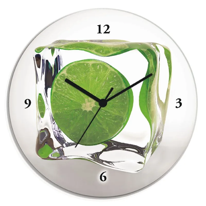 Gratis Versand Limette im Eiswürfel Wanduhr auf Glas Ø 30 cm