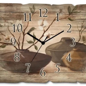 Begrenztes Angebot Golden eingerahmte Kirschblüten A3NP Wanduhr auf Holz 40x30 cm