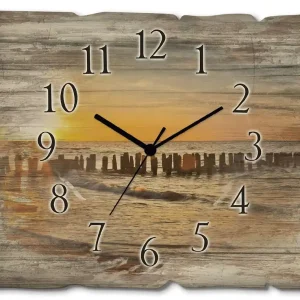 Schöner Sonnenuntergang am Strand Wanduhr auf Holz 40x30 cm Rabatt
