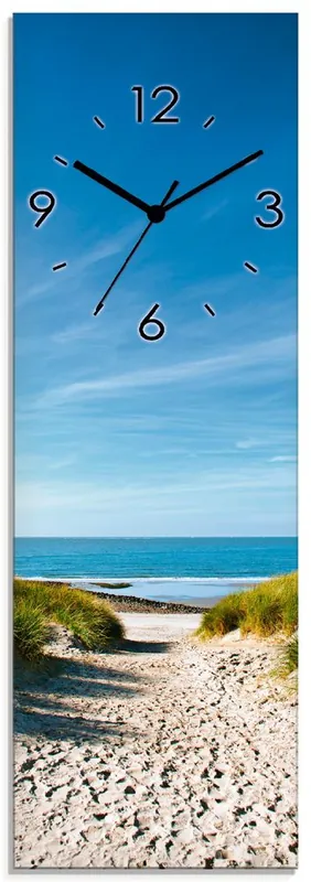 Bestseller Strand mit Sanddünen und Weg zur See Wanduhr auf Glas 20x60 cm