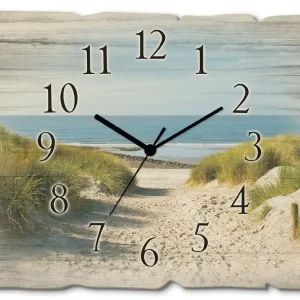 Angebot Strand mit Sanddünen und Weg zur See Wanduhr auf Holz 40x30 cm
