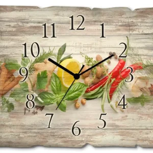 Ausverkauf Kräuter und Gewürze U1RK Wanduhr auf Holz 40x30 cm