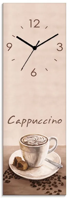 Aktuell Cappuccino - Kaffee Wanduhr auf Glas 20x60 cm