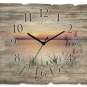 Echt Der See in den Farben der Wolken Wanduhr auf Holz 40x30 cm
