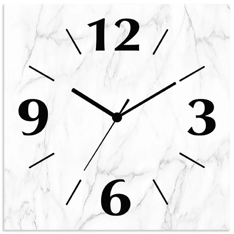 Weiße Marmoroptik U1RF Wanduhr auf Alu 30x30 cm Neue Ware