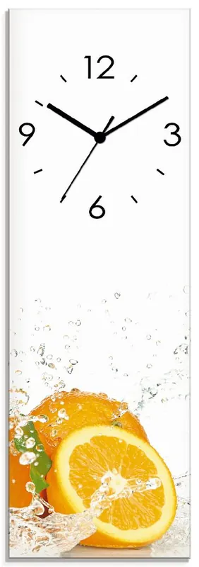 Billig Orange mit Spritzwasser Wanduhr auf Glas 20x60 cm