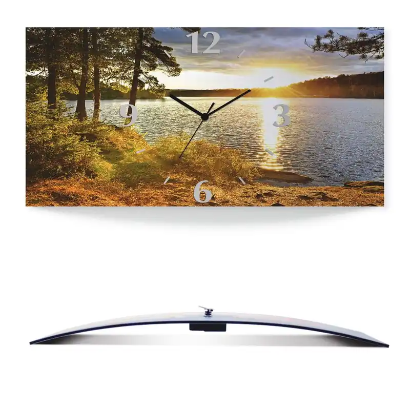 Direktkauf Sonnenuntergang über See Algonquin Park Wanduhr auf Alu, gebogen 50x25 cm
