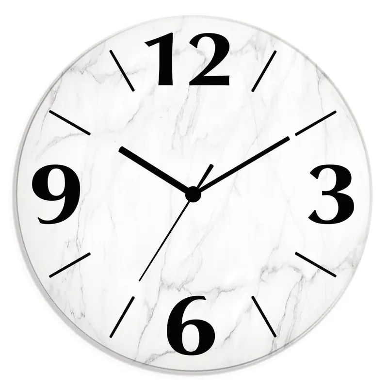 Weiße Marmoroptik U1RF Wanduhr auf Glas Ø 30 cm Angebot