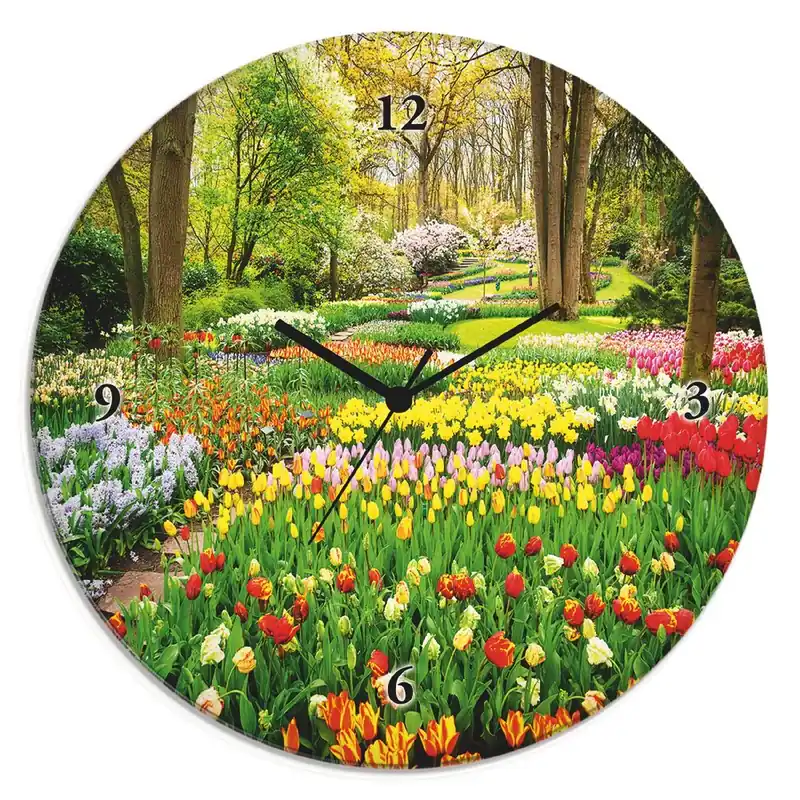 Sonderangebot Tulpen Garten Frühling Wanduhr auf Glas Ø 30 cm