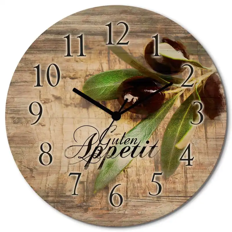 Billig Oliven Guten Appetit H6ZI Wanduhr auf Holz Ø 30 cm