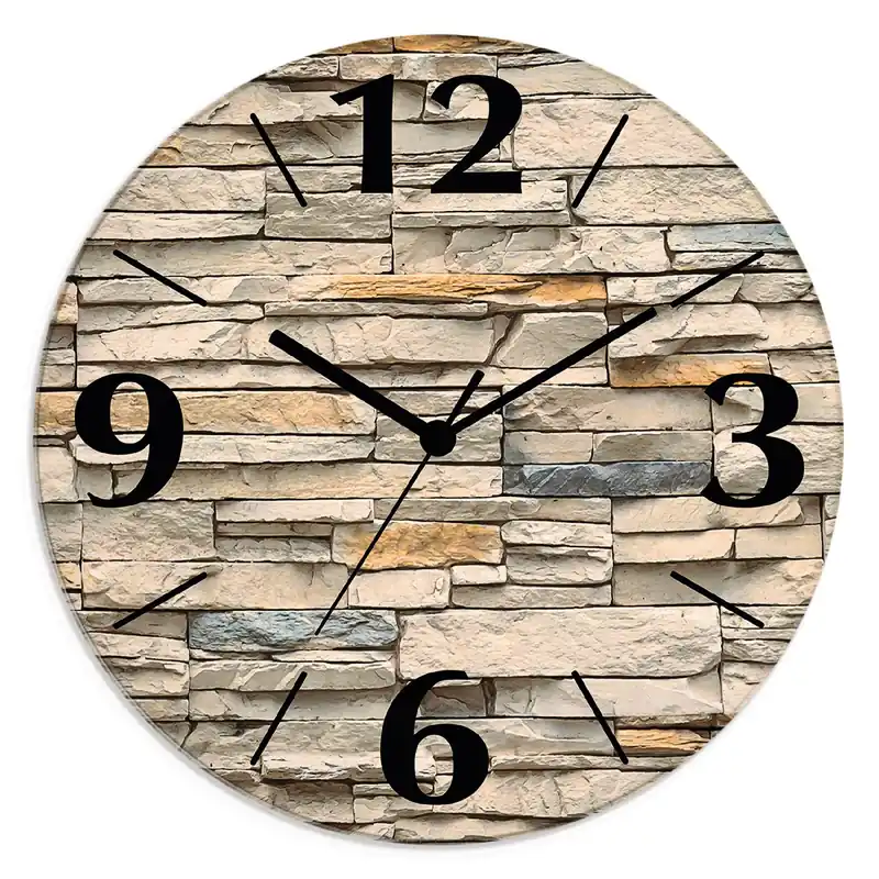 Braune alte Ziegelmauer Wanduhr auf Glas Ø 30 cm Super-Preis