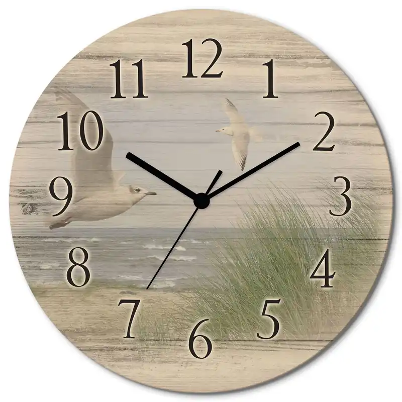 Nordseestrand mit Möwen J5QH Wanduhr auf Holz Ø 30 cm Sofort Bestellen
