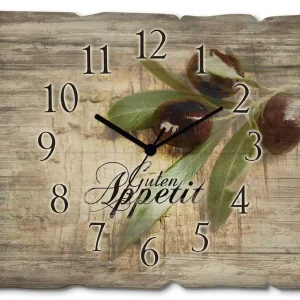 Günstig Oliven Guten Appetit Wanduhr auf Holz 40x30 cm