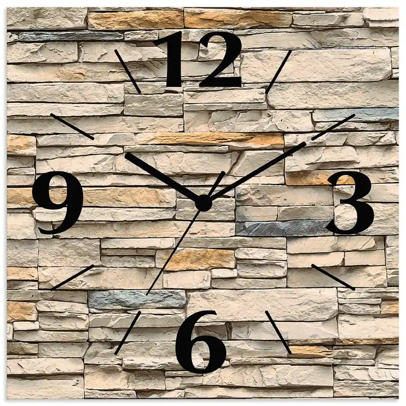 Braune alte Ziegelmauer Wanduhr auf Alu 30x30 cm Schneller Versand