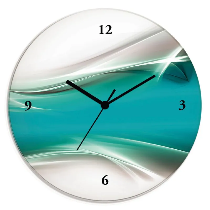 Jetzt Bestellen Kreatives Element Petrol T9FA Wanduhr auf Glas Ø 30 cm