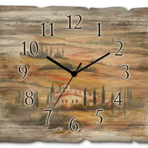 Kostenfreie Lieferung Toskanisches Tal A5DM Wanduhr auf Holz 40x30 cm