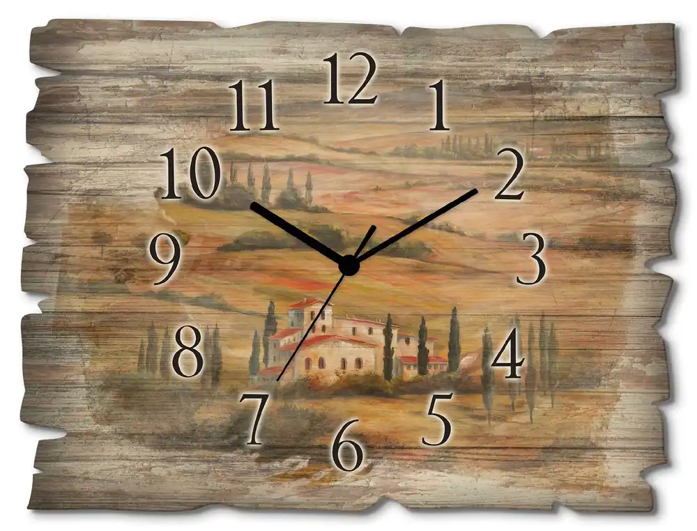 Kostenfreie Lieferung Toskanisches Tal A5DM Wanduhr auf Holz 40x30 cm