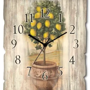 Zitronenbaum mit Holzoptik U0PT Wanduhr auf Holz 30x40 cm Preisreduziert