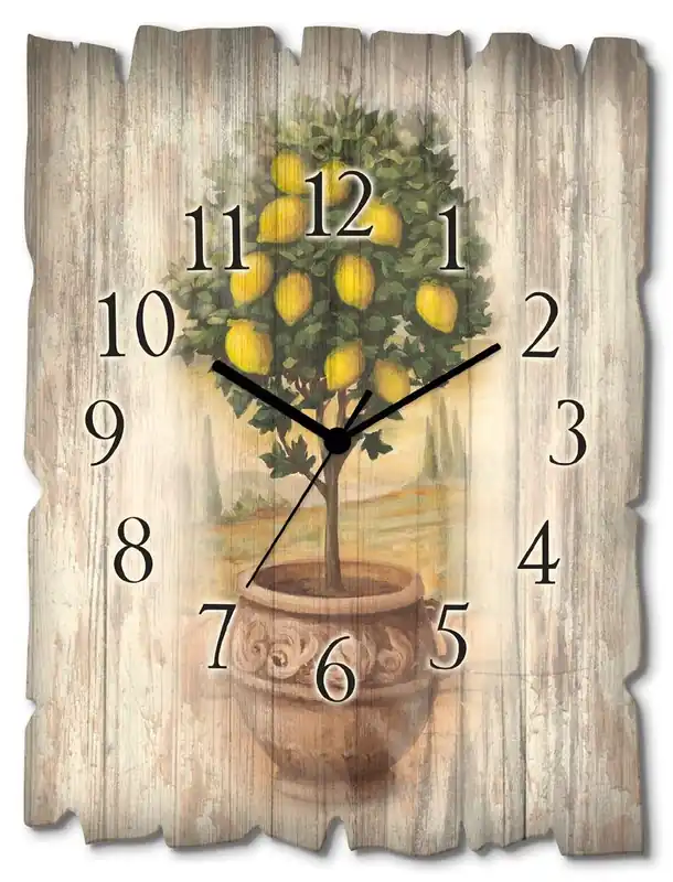 Zitronenbaum mit Holzoptik U0PT Wanduhr auf Holz 30x40 cm Preisreduziert