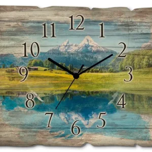 Landschaft in den Alpen T9QB Wanduhr auf Holz 40x30 cm Rabatt