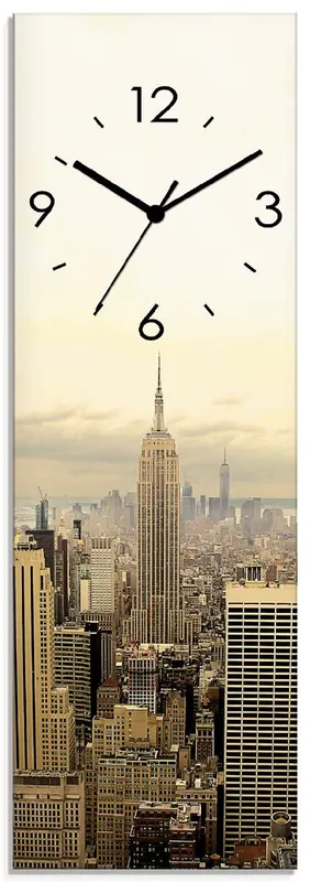 Skyline Manhattan - New York Wanduhr auf Glas 20x60 cm Finale Aktion