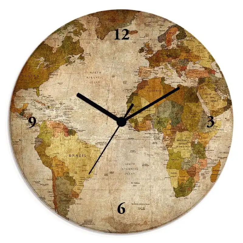 Weltkarte T9NI Wanduhr auf Glas Ø 30 cm Expressversand