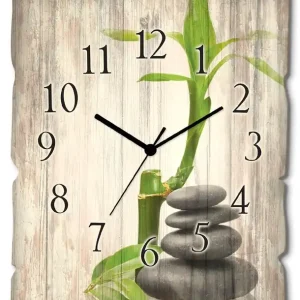 Spa Konzept Basaltsteine S7MF Wanduhr auf Holz 30x40 cm Sale