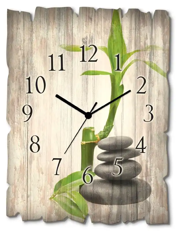 Spa Konzept Basaltsteine S7MF Wanduhr auf Holz 30x40 cm Sale