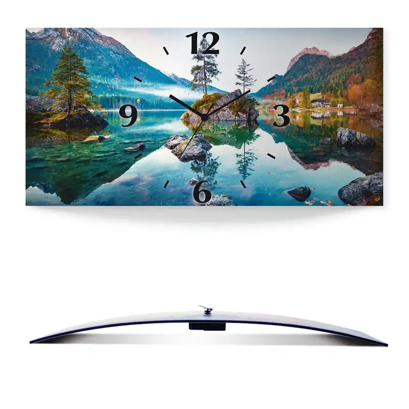 Begrenztes Angebot Herbstszene des Hintersee vor Alpen Wanduhr auf Alu, gebogen 50x25 cm