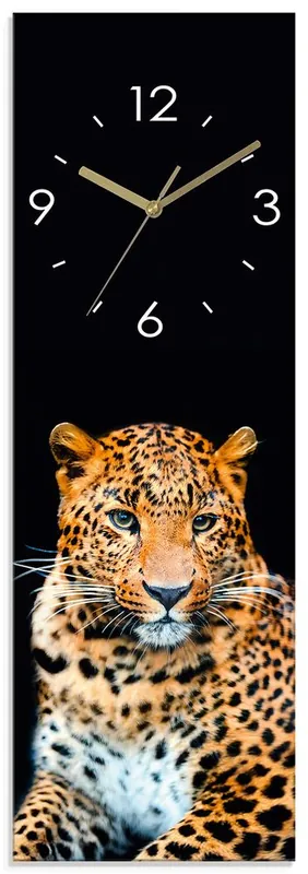 Wütender wilder Leopard Wanduhr auf Glas 20x60 cm Neu