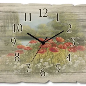 Heißes Angebot Mohnwiese am See Wanduhr auf Holz 40x30 cm
