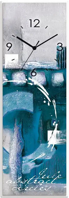 Abstrakte blaue Kreise Wanduhr auf Glas 20x60 cm Ausverkauf