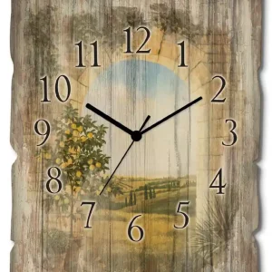 Versand Am Gleichen Tag Zitronenbaum vorm Torbogen II T4AK Wanduhr auf Holz 30x40 cm