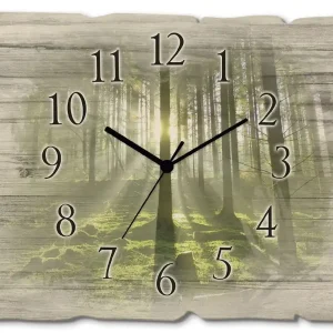 Wald im Gegenlicht Wanduhr auf Holz 40x30 cm Garantierte Lieferung