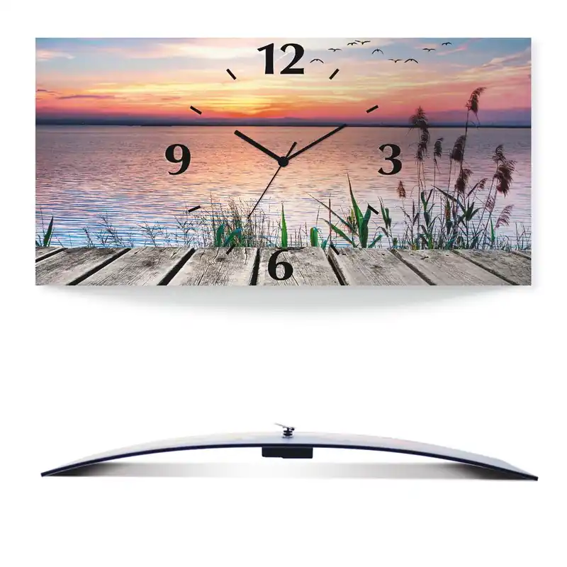 Der See in den Farben der Wolken Wanduhr auf Alu, gebogen 50x25 cm Saisonangebot