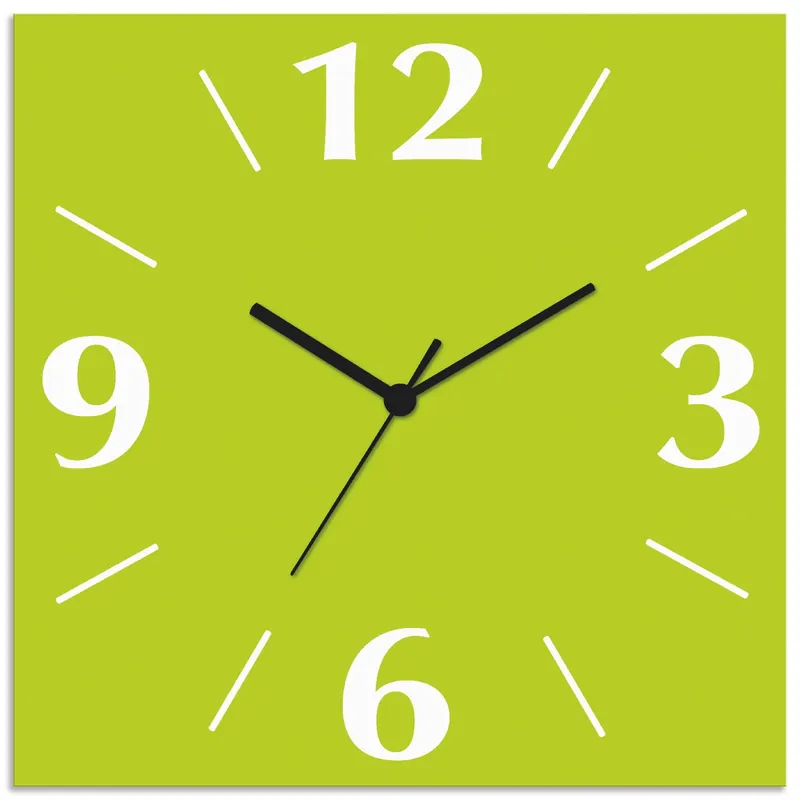 Bestseller Trendfarbe Hellgrün Wanduhr auf Alu 30x30 cm
