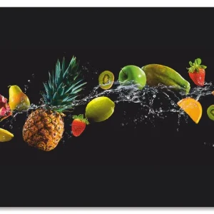 Früchte auf Schwarz mit Wasser Spritzer Alu-Küchenrückwand 60x50 cm Meistverkauft