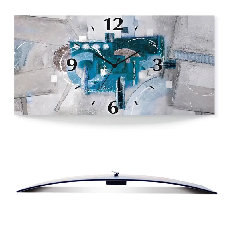 Abstrakte blaue Kreise Wanduhr auf Alu, gebogen 50x25 cm Sonderaktion