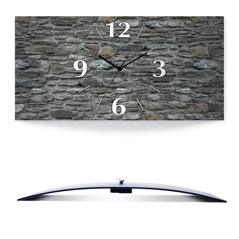 Billig Schiefermauer Wanduhr auf Alu, gebogen 50x25 cm