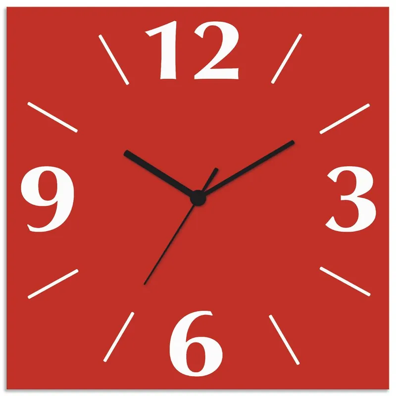 Trendfarbe Rot Wanduhr auf Alu 30x30 cm Preisreduziert
