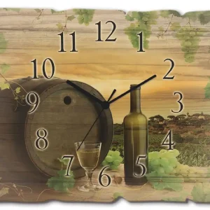 Wein Trauben Reben Weinberg Wanduhr auf Holz 40x30 cm Expressversand