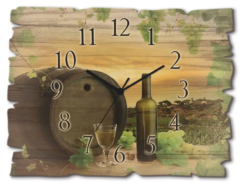 Wein Trauben Reben Weinberg Wanduhr auf Holz 40x30 cm Expressversand