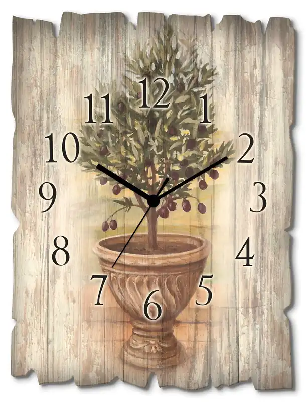 Nur Heute Olivenbaum mit Holzoptik U0PU Wanduhr auf Holz 30x40 cm