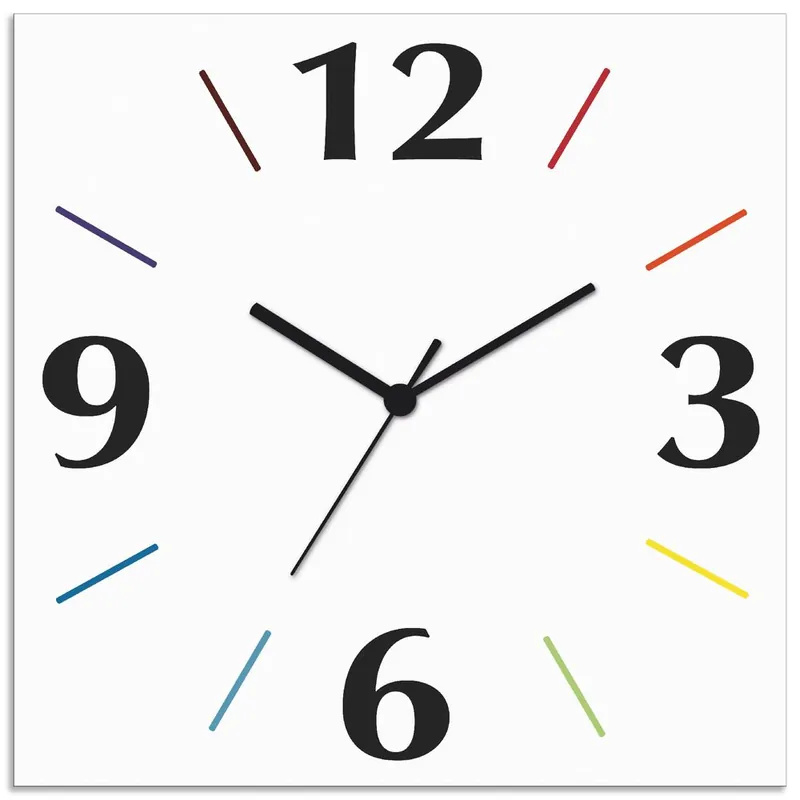 Trendfarbe Weiß-Bunt Wanduhr auf Alu 30x30 cm Nur Heute
