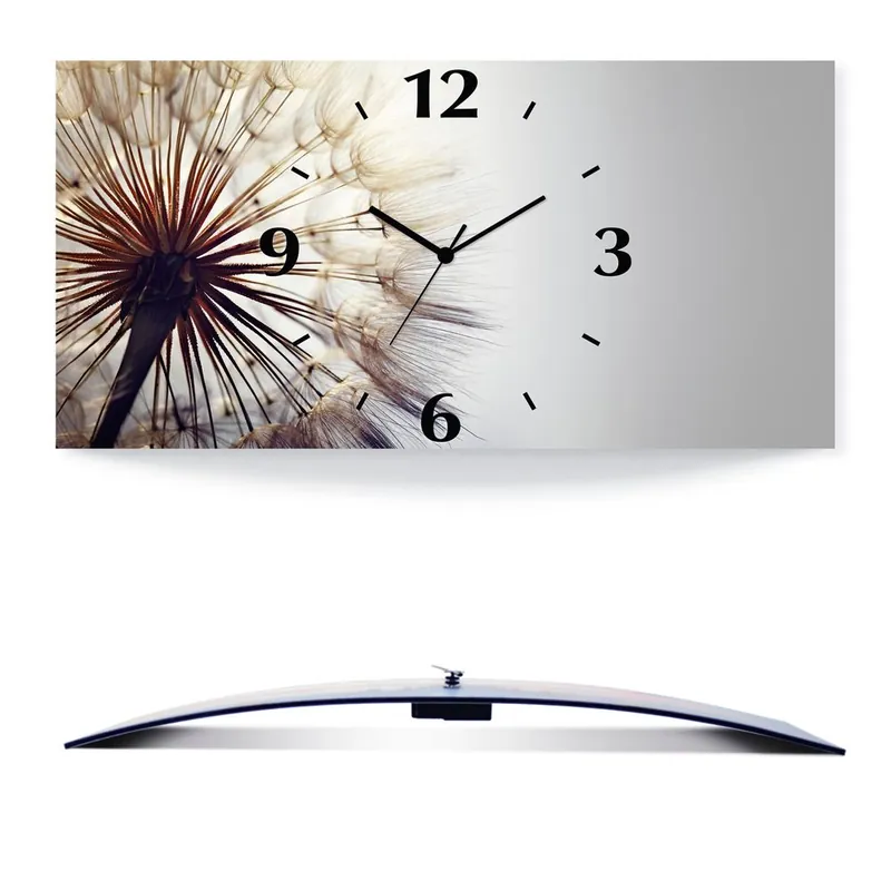 Abverkauf Große Pusteblume T4RE Wanduhr auf Alu, gebogen 60x30 cm