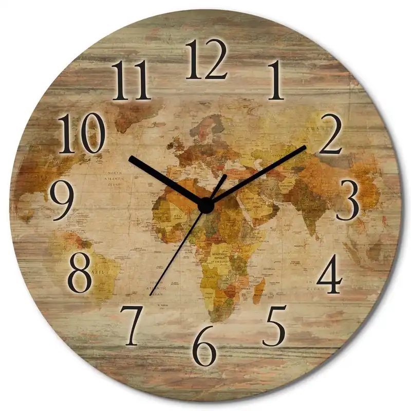 Gratis Versand Weltkarte T9NI Wanduhr auf Holz Ø 30 cm
