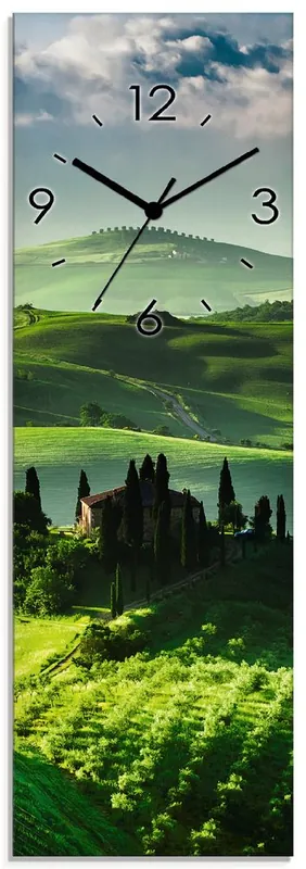 Sonnenaufgang über einer Olivenfarm Wanduhr auf Glas 20x60 cm Garantierte Lieferung