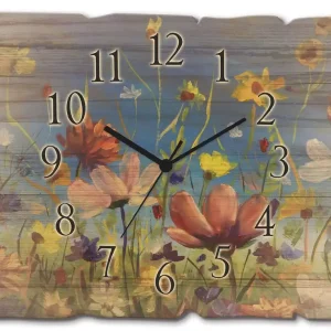 Beliebt Wildblumenwiese blauer Himmel Wanduhr auf Holz 40x30 cm