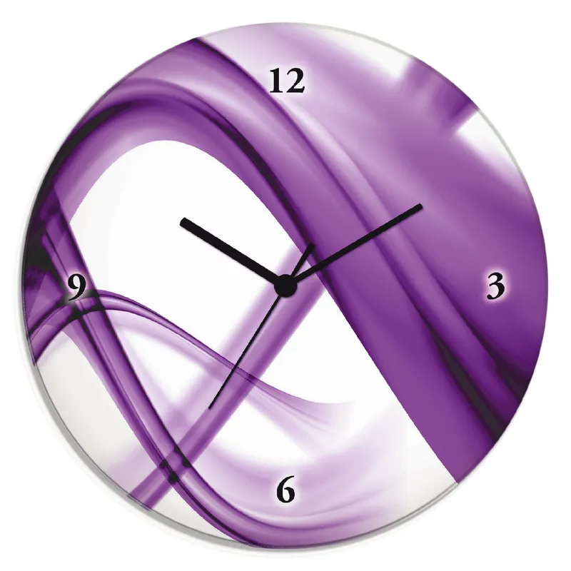 Abstrakte Komposition (violett) Wanduhr auf Glas Ø 30 cm Abverkauf
