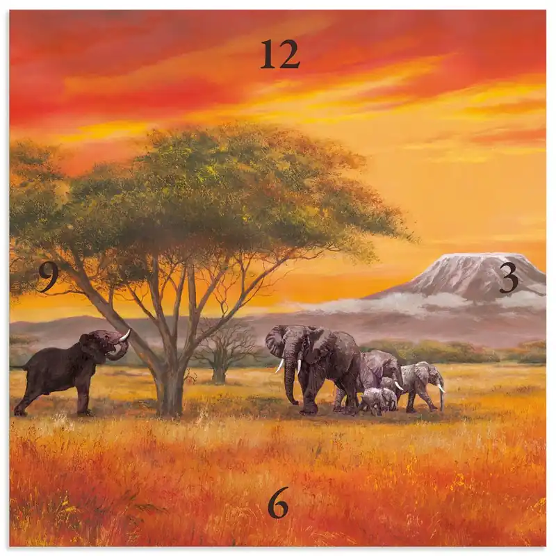Finale Aktion Elefanten T4EH Wanduhr auf Alu 30x30 cm